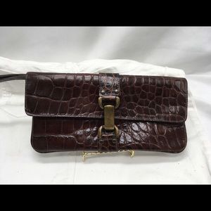 Kooba Beautiful Croc Stamped Leather Clutch Wristlet Wallet Brown✅Offers Welcome